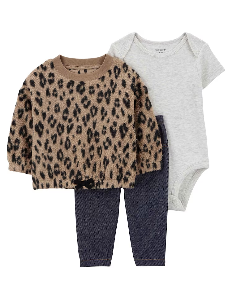 Conjunto longo bebê 3 peças animal print sherpa multicor | Carter's