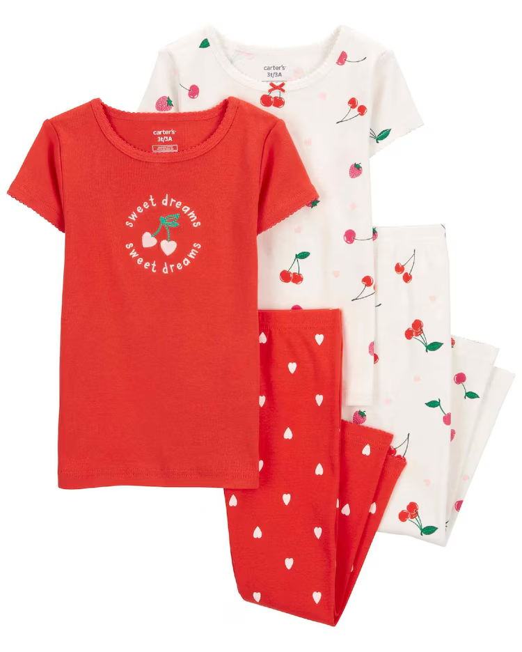 Pijama longo bebê 4 peças cereja corações multicor | Carter's