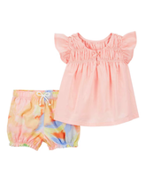 Conjunto curto bebê 2 peças com elástico tie-dye rosa | Carter's