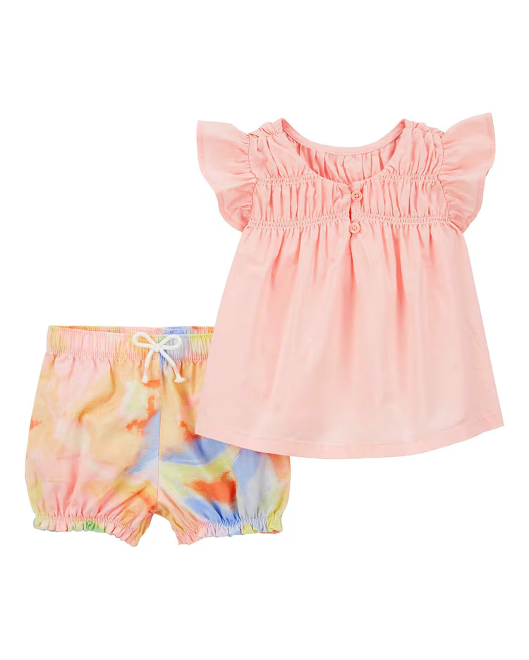 Conjunto curto bebê 2 peças com elástico tie-dye rosa | Carter's