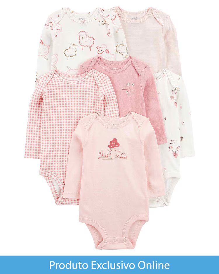 Kit body bebê 6 peças listrado e floral multicor | Carter's