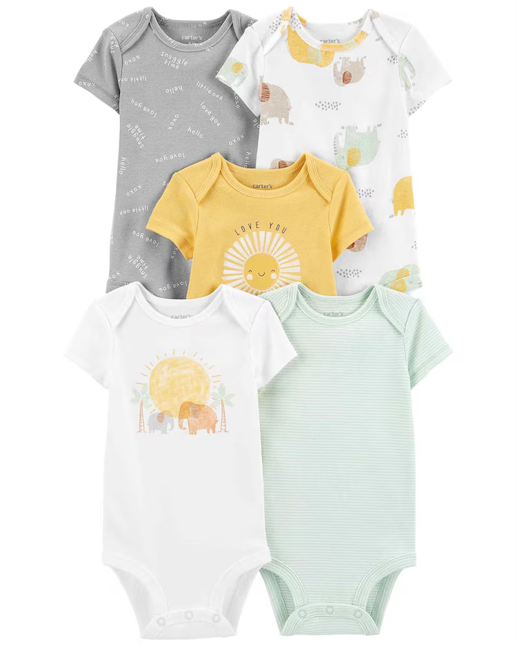 Kit body bebê 5 peças sol e elefantes amarelo | Carter's