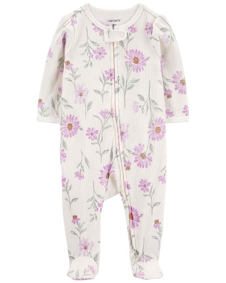 Macacão bebê canelado floral off-white | Carter's